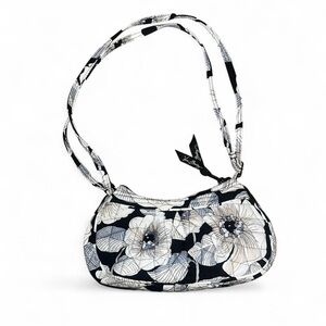 Vera Bradley Frannie Crescent Crossbody Bag Camellia Black White Floral